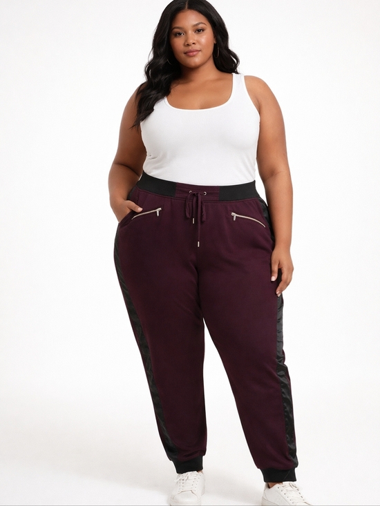 Lauren Ralph Lauren Pants - LAUREN‎ RALPH LAUREN Women's 3X Burgandy Joggers Faux Leather Trim -2392